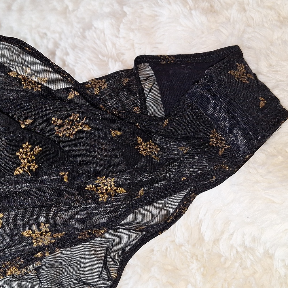 Sexy Mesh Black & Tan Floral Body Suite Unknown Brand XS - Picture 10 of 10